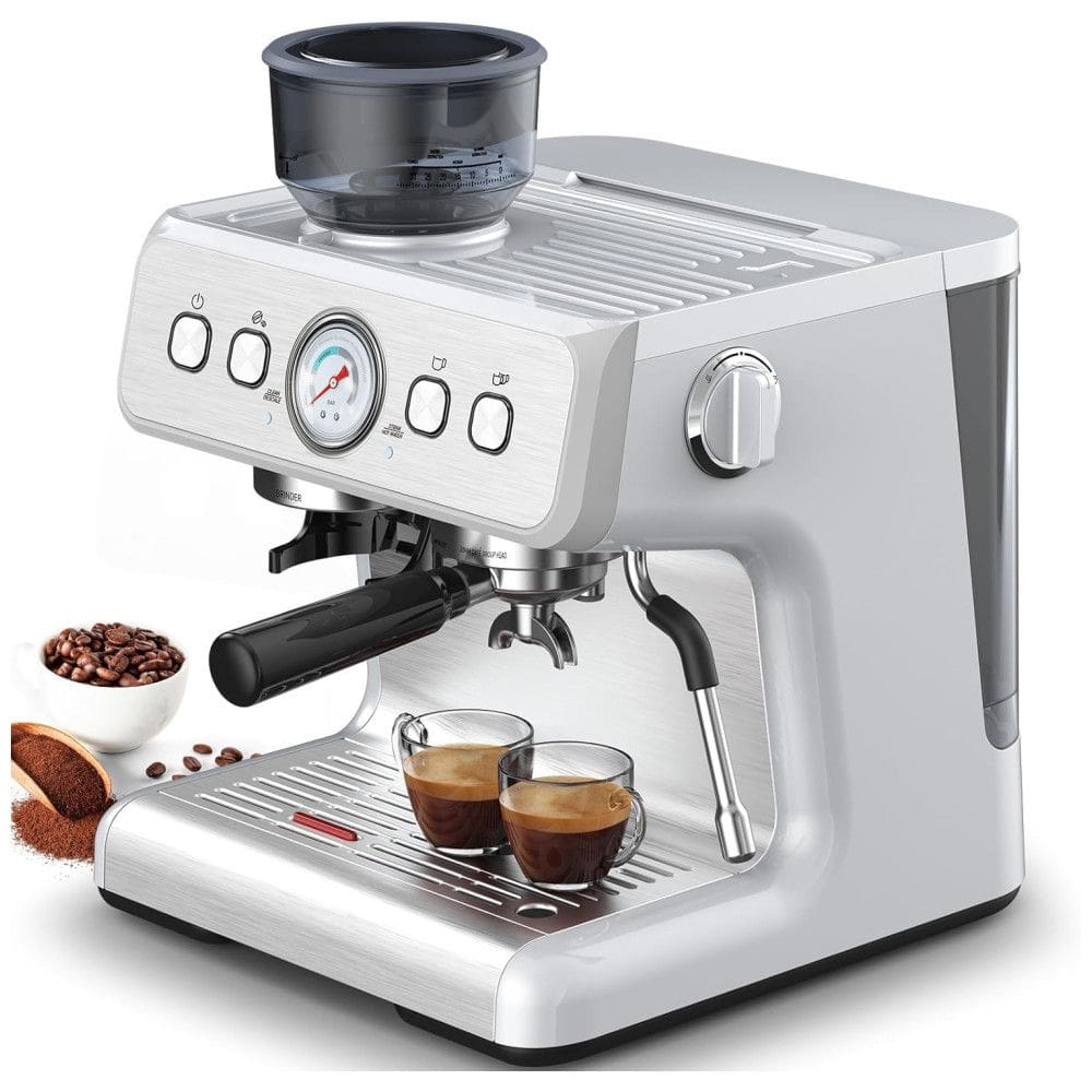 Máquina de Café Expresso Profissional 15 Bar com Moedor Embutido, Bocal de Leite e 2 Bicos, 110V 1350W, Joy Pebble, Prata