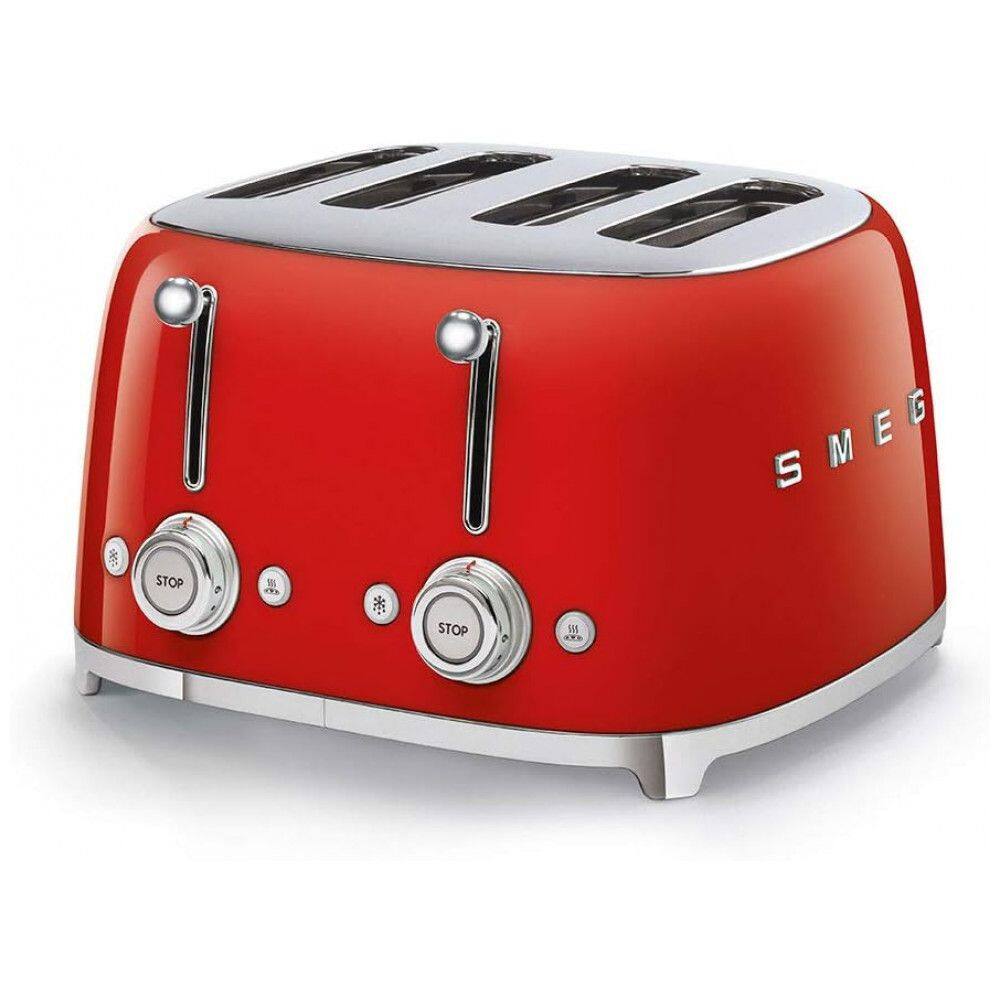 Torradeira Elétrica de 4 Fatias em Aço Inoxidável, 110V 1800W, Smeg 50s Retro, Vermelha