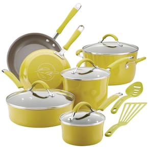 Conjunto de Panelas Antiaderentes e Utensílios, 12 Peças, RACHAEL RAY 16806, Verde claro
