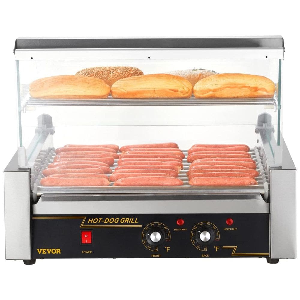 Máquina de Salsicha Profissional em Aço Inoxidável até 30 Unidades com Controle de Temperatura Duplo e Luz LED, 1800W, 110v, VEVOR Hot Dog