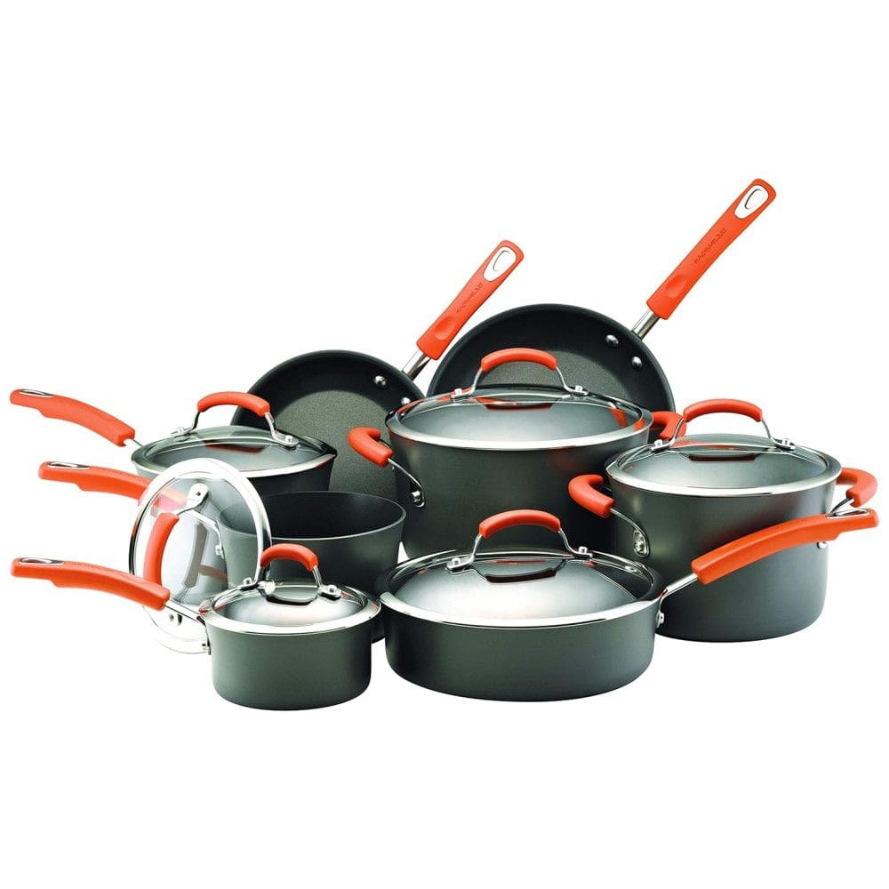 Conjunto de Panelas e Frigideiras Antiaderentes de Aço Anodizado, 14 Peças, RACHAEL RAY 87000, Cinza
