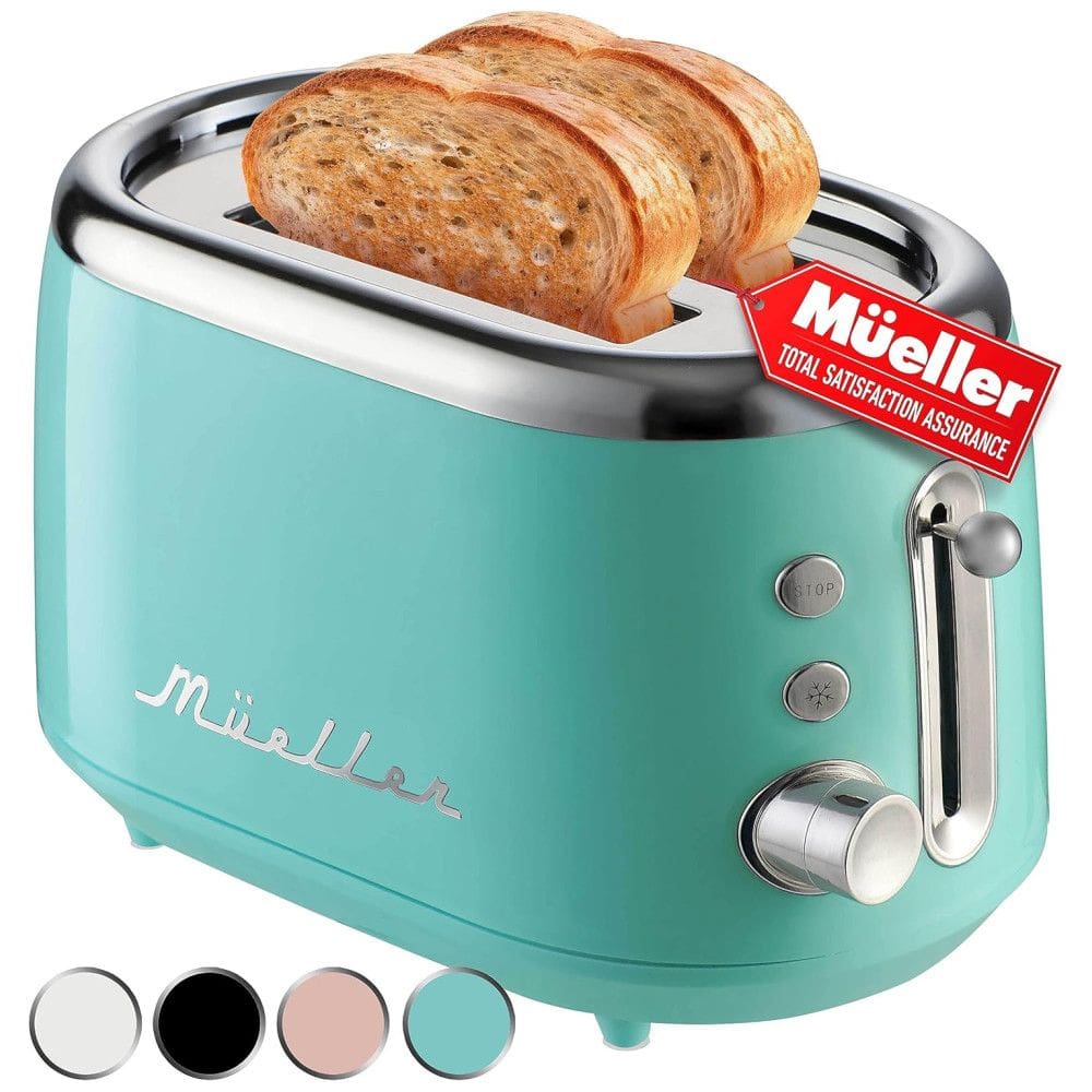 Torradeira Elétrica Retrô 2 Fatias com 7 Níveis de Tostagem em Aço Inoxidável, 110V, Mueller, Azul