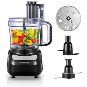 Processador de Alimentos 12 xícaras com 4 Velocidades e Acessórios, 110V 500W, FOHERE, Preto
