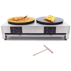 Máquina de Crepe Elétrica Chapa Dupla antiaderente de Aço inoxidável, 3000W, 110v, GDRASUYA10, Prateado