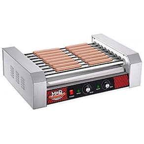 Máquina de Salsicha Profissional em Aço Inoxidável até 24 Unidades, 1800W, 110v, GRETA NORTHERN POPCORN COMPANY Hot Dog Grill, Cinza