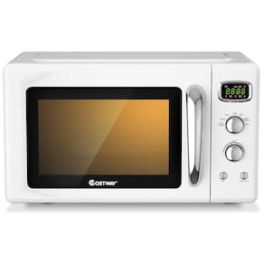 Micro Ondas Retrô de Bancada com 5 Configurações 900W, 110v, COSTWAY, Branco