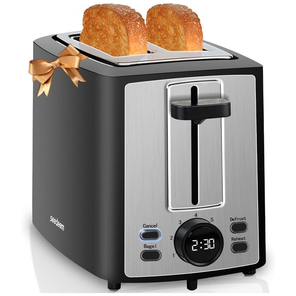 Torradeira Elétrica 2 Fatias com 7 Níveis de Tostagem e Visor LCD, 110V 900W, SEEDEEM, Preta