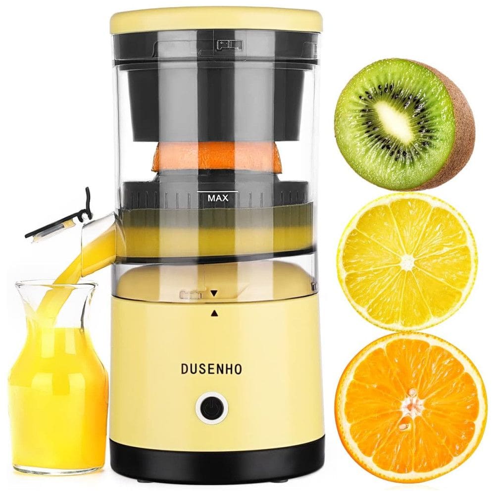 Centrifuga de Frutas Portátil Recarregável com USB e Escova de Limpeza, DUSENHO 110V, Amarela