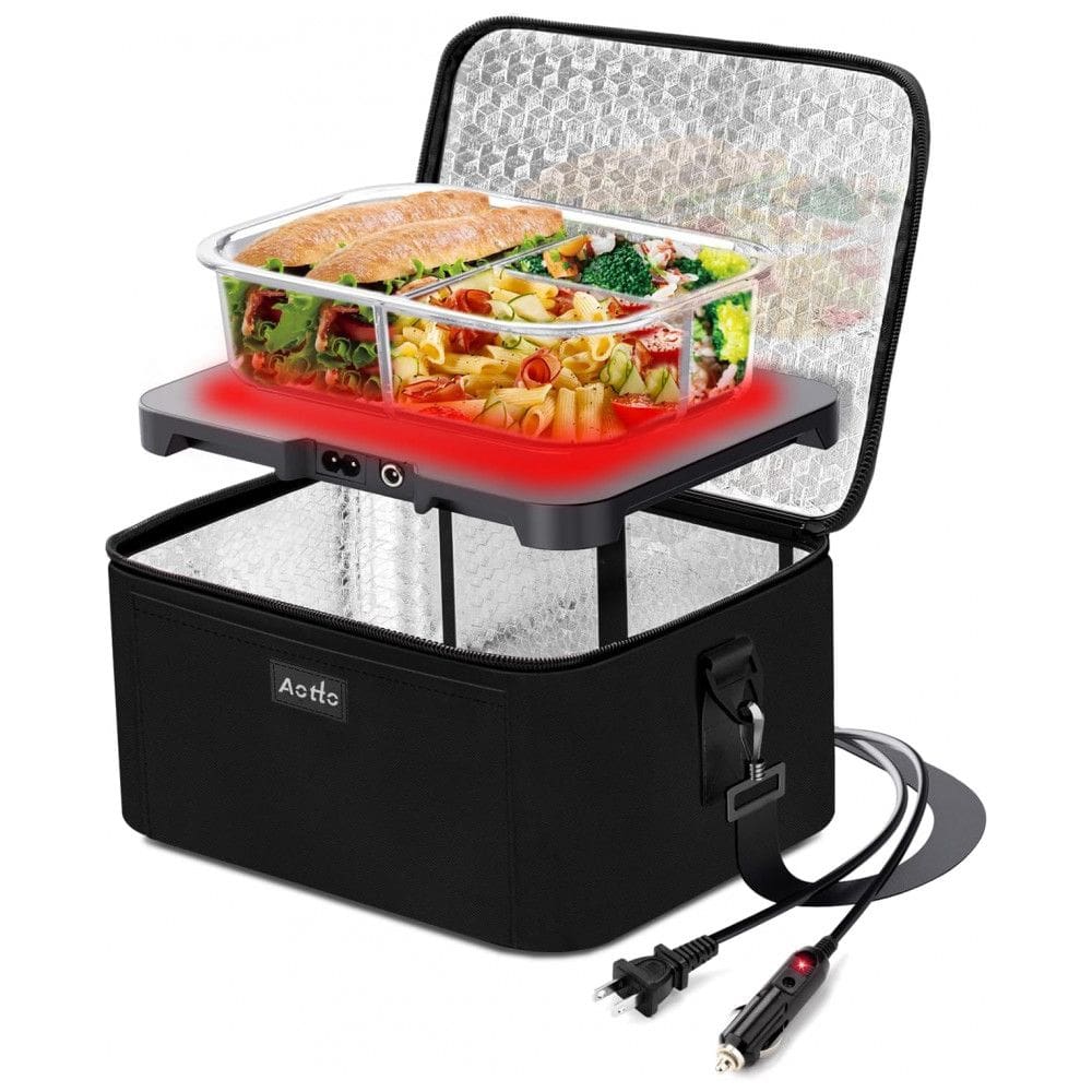 Marmita Elétrica Portátil 1,8L para Cozinhar ou Reaquecer com 2 Fontes de Alimentação 12V ou 110V, Aotto, Preta