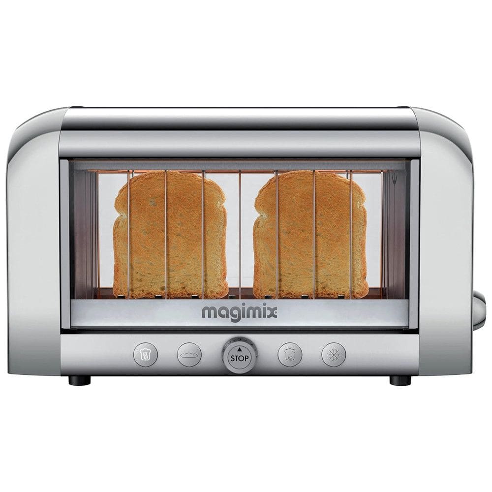 Torradeira Elétrica 2 Fatias com 4 Níveis de Tostagem Função Descongelar e Bandeja de Migalhas Removível, 110V 1450W, Magimix, Prata