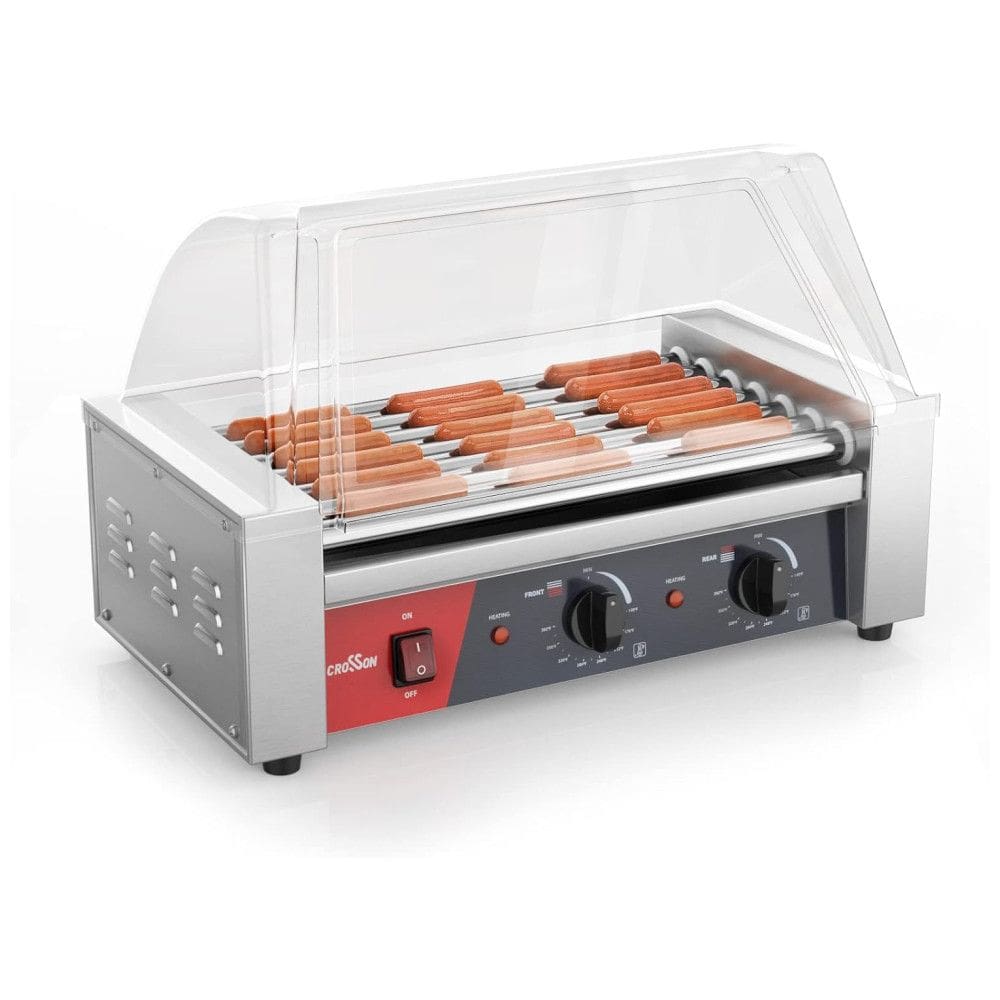 Máquina para Cachorro Quente 7 Rolos até 18 Salsichas com Controle de Temperatura Duplo, 110V 830W, Crosson, Prata