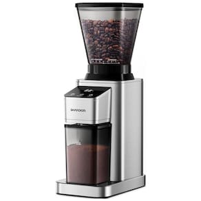 Moedor de Café Elétrico com 48 Configurações de Moagem, Temporizador e Display LED, 110V, SHARDOR, Prata