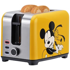 Torradeira 2 Fatias com Controle de Tostagem Ajustável e Botões Iluminados, 850W, Disney Mickey e Plutão, Amarela