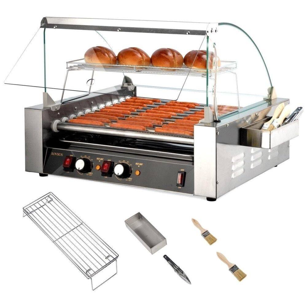Máquina para Cachorro Quente 11 Rolos até 30 Salsichas com Luz LED, Controle de Temperatura Duplo e Bandeja de Gotejamento Removível, 110V