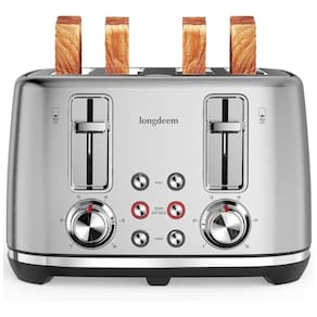 Torradeira Retrô 4 Fatias com Desligamento Automático e 6 Níveis de Tostagem, 110V 1500W, LONGDEEM, Prata