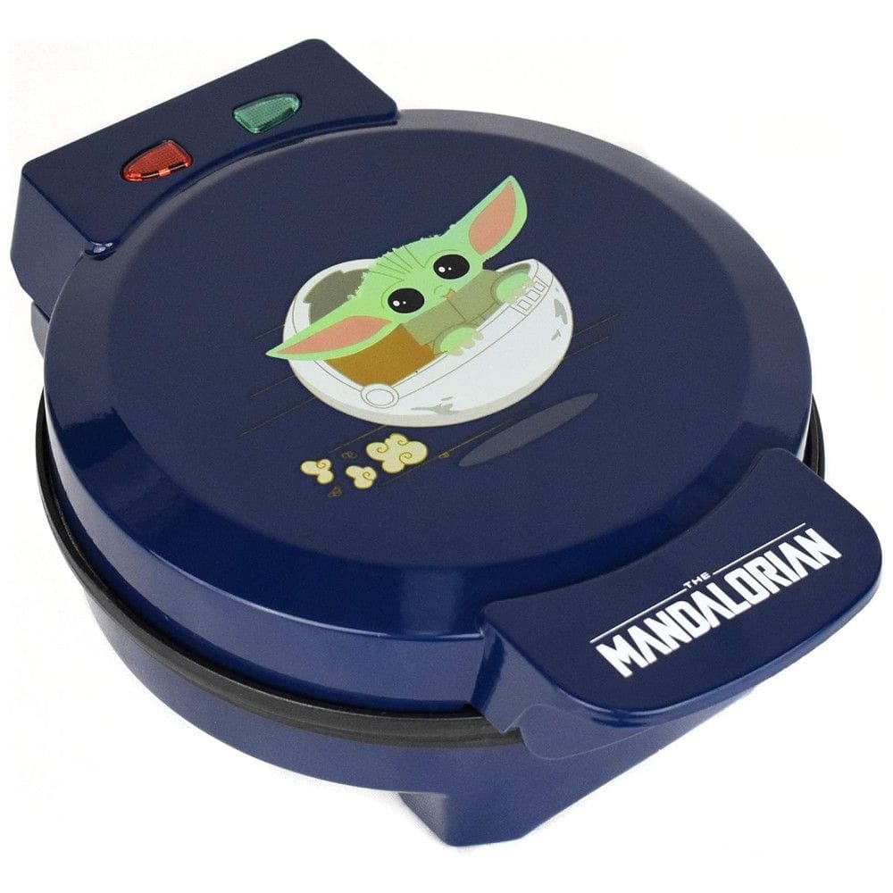 Mini Máquina de Waffle, Tema Star Wars The Mandalorian The Child com Revestimento Antiaderente, 110V 50W, Uncanny Brands, Azul