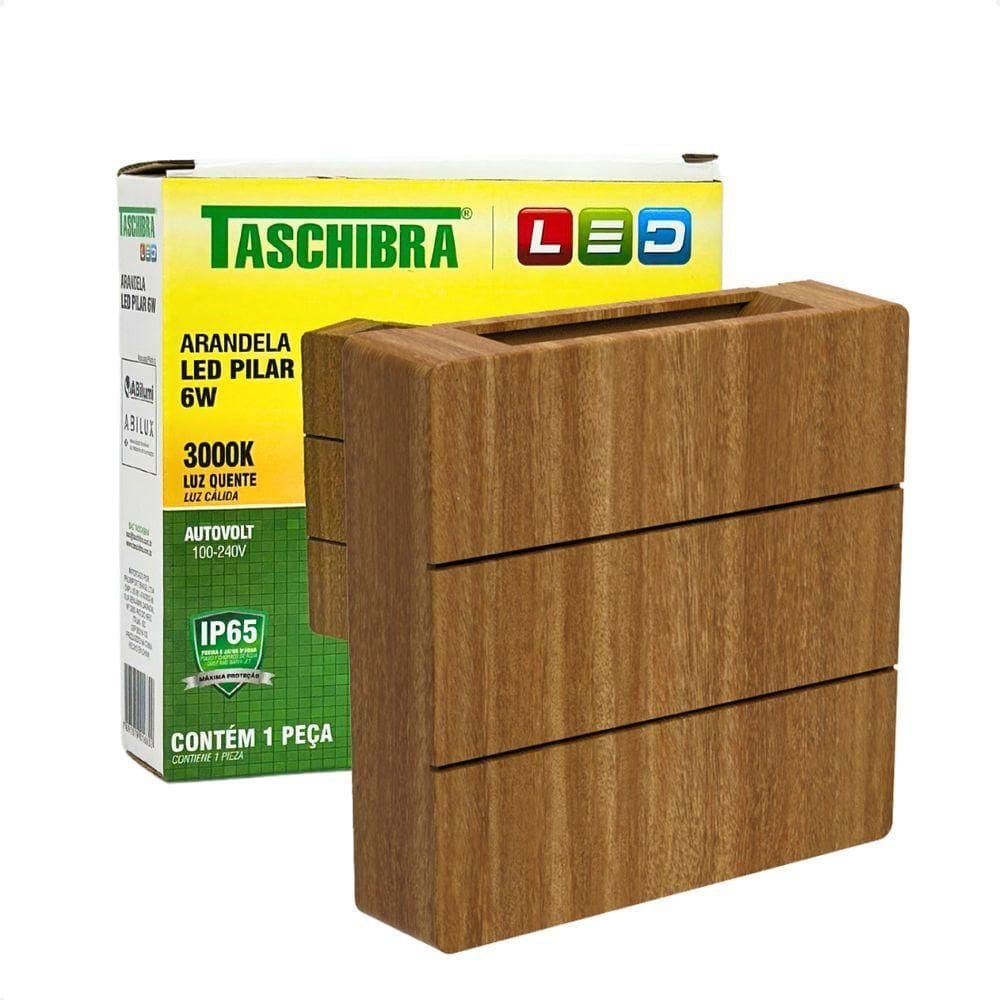 Arandela Led Taschibra Pilar Slim Ip65 3000k Bivolt Amadeirado