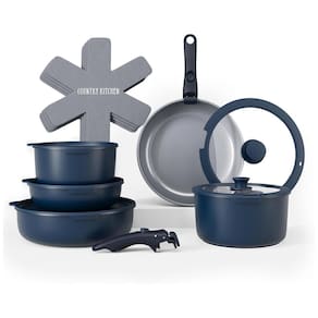 Jogo de Panelas e Frigideiras, Material em Alumínio com 16 Peças e Cabo Removível, Country Kitchen, Azul Escuro