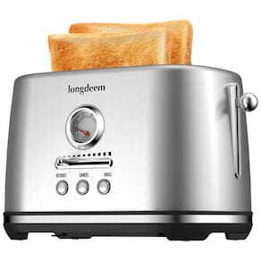 Torradeira 2 Fatias com Desligamento Automático, Bandeja de Migalhas e 6 Níveis de Tostagem, 110V 1000W, LONGDEEM, Prata