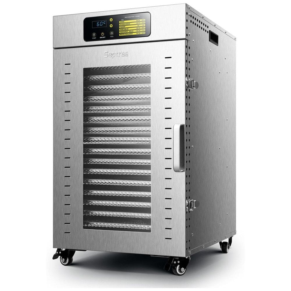 Desidratador de Alimentos em Aço Inoxidável com 18 Bandejas, Temporizador Ajustável e Controle de Temperatura, 110V 1500W, Septree, Prata