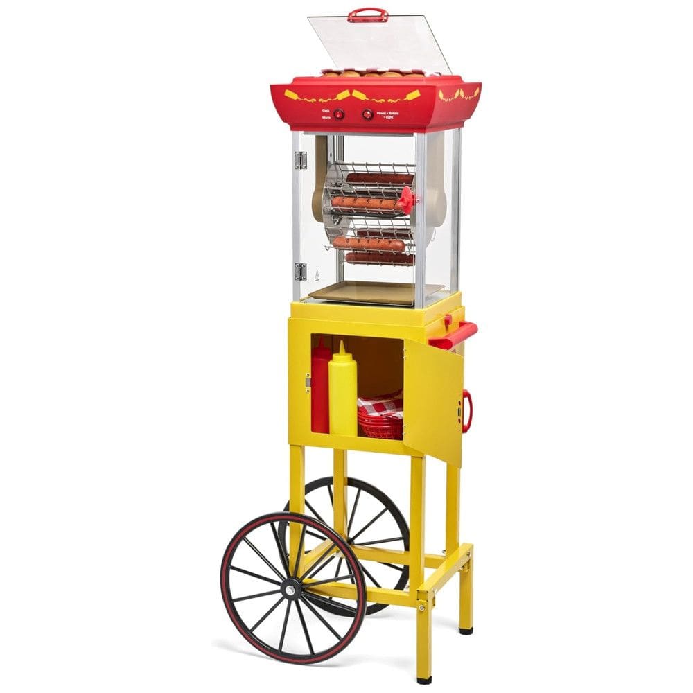 Carrinho de Cachorro Quente Retrô para até 6 Salsichas por Vez, com Aquecedor de Pão Superior e Armazenamento, 110V, Nostalgia Inc, Amarelo