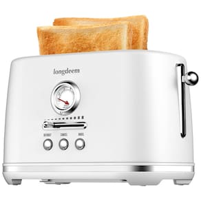Torradeira 2 Fatias com Desligamento Automático, Bandeja de Migalhas e 6 Níveis de Tostagem, 110V 1000W, LONGDEEM, Branca