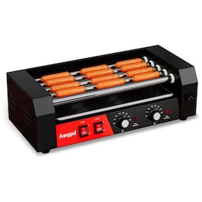 Máquina de Salsicha e Hot Dog Awgpd Grill, 5 rolos, capacidade para 12 hot dogs, 750W, controle de temperatura duplo, bandeja coletora