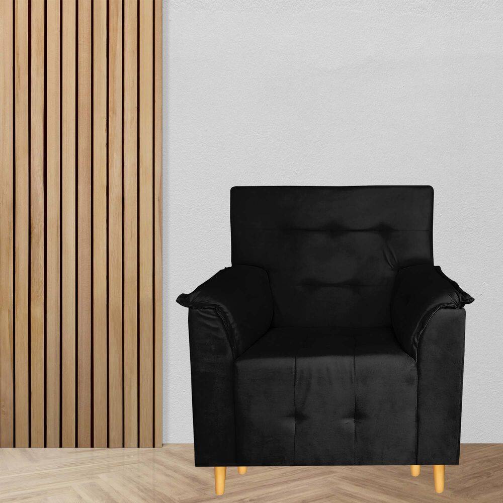 Poltrona Decorativa Valentina Confortável Para Sala Quarto Recepção Preto