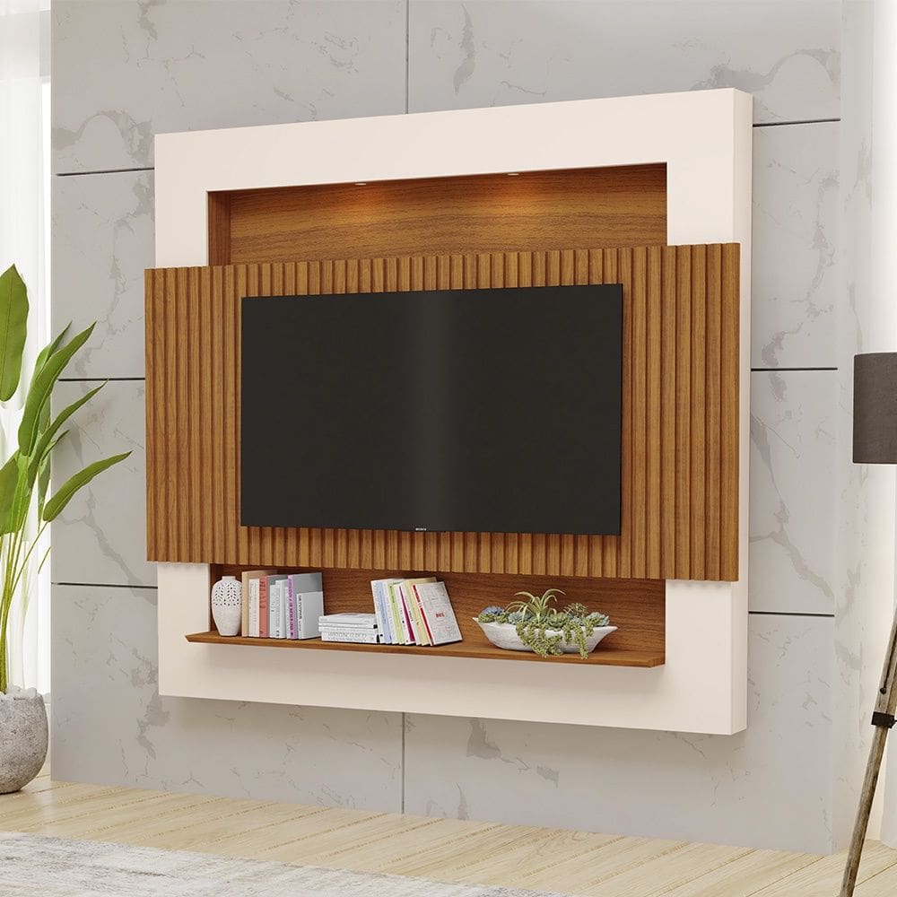 Painel Suspenso Riviera Ripado 217cm Para TV até 75 Polegadas Freijó Off White Luapa
