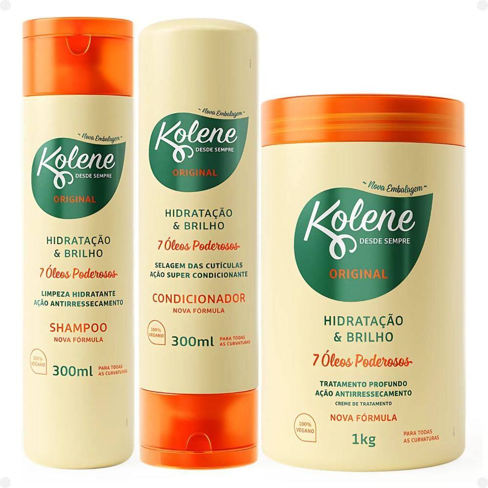Kit Kolene Hidratação e Brilho: Shampoo, Condicionador 300ml e Creme de Tratamento 1Kg