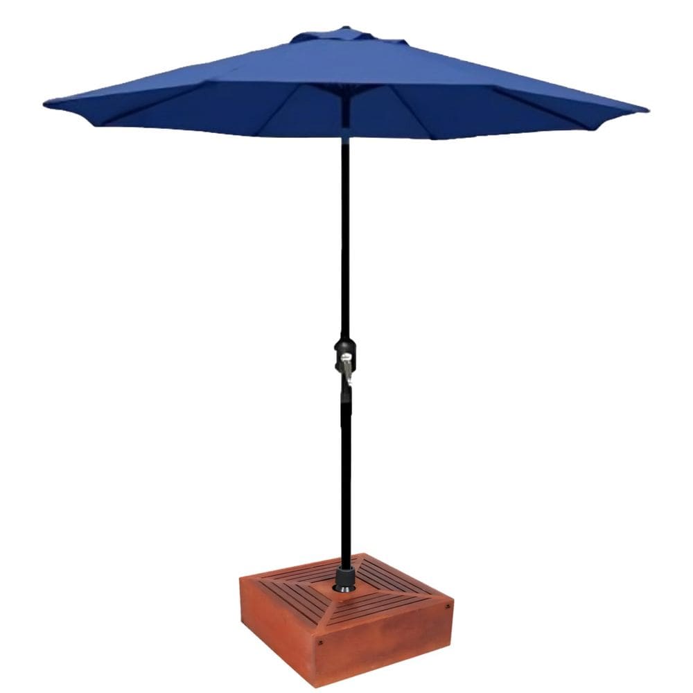 Kit Ombrelone Guarda Sol 3m Articulado Azul com Base Revestida Madeira Jardim Piscina Praia - AMZ