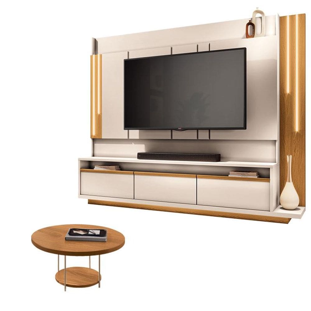 Estante Home Theater Montane Off White Cinamomo e Mesa de Centro sky Cinamomo - HB Móveis