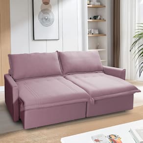 Sofá Cama Baú Ravello Sem Caixa 2,76m Linho Rose 3 Lugares