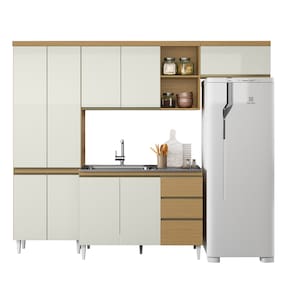 Kit Cozinha Compacta Sophia Atacama Off White e Armário sem Pia - Aramóveis