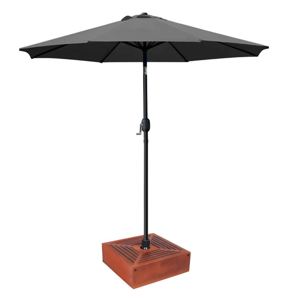 Kit Ombrelone Guarda Sol 3m Articulado Cinza com Base Revestida Madeira Jardim Piscina Praia - AMZ