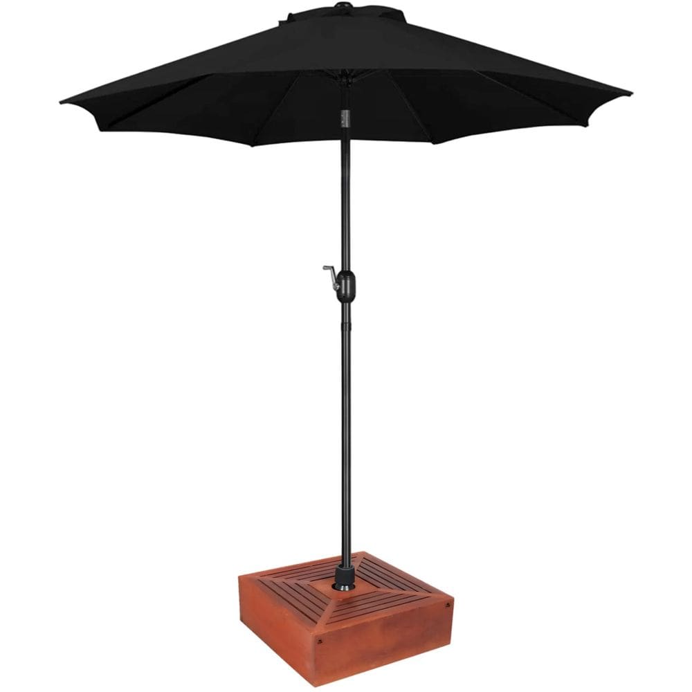 Kit Ombrelone Guarda Sol 3m Articulado Preto com Base Revestida Madeira Jardim Piscina Praia - AMZ