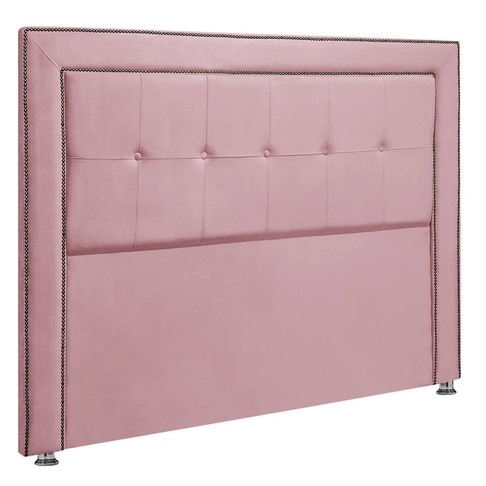 Cabeceira Estofada Ravena para Cama Box Queen Size 160cm Veludo Rosa Claro