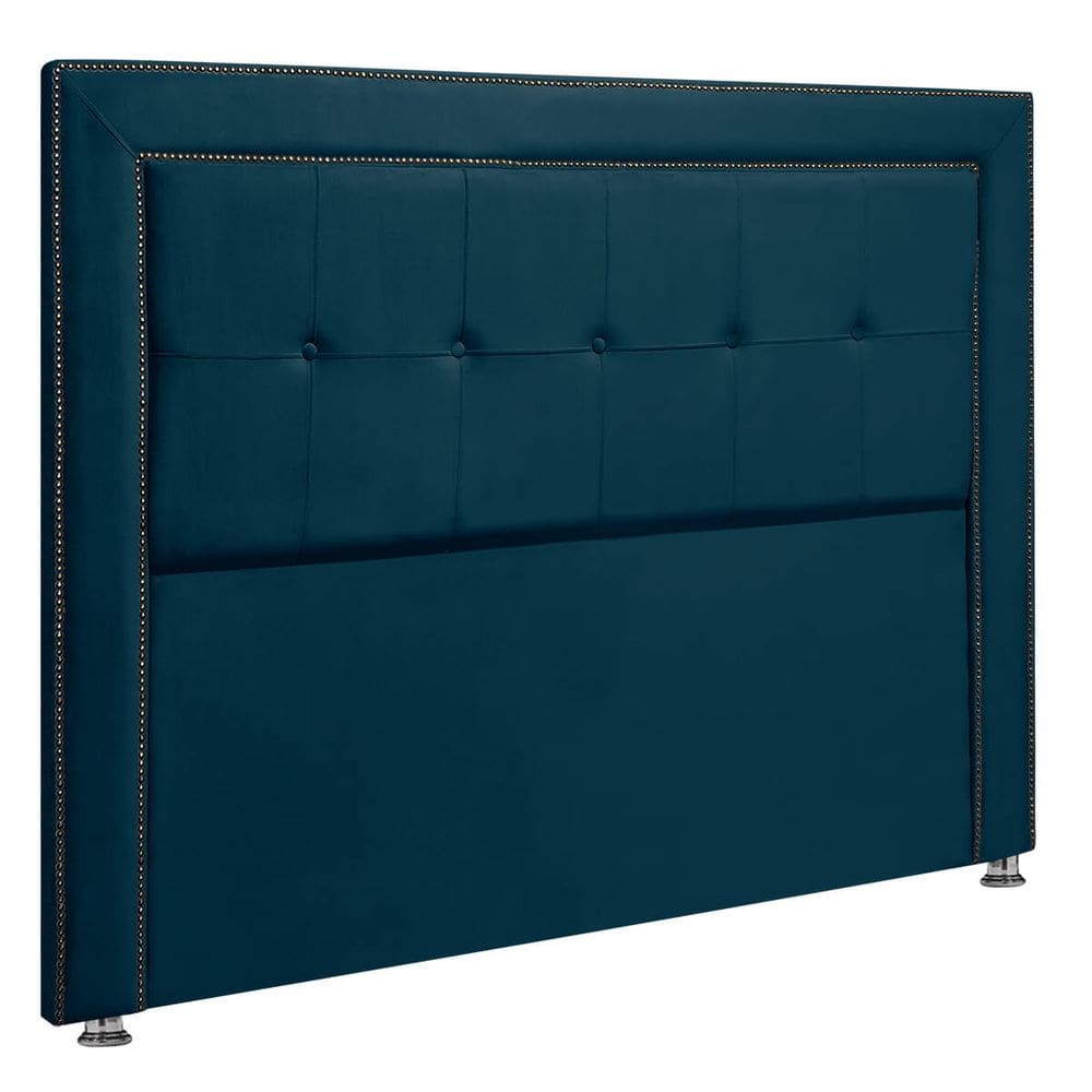Cabeceira Estofada Ravena Para Cama Box Queen Size 160cm Veludo Azul Marinho