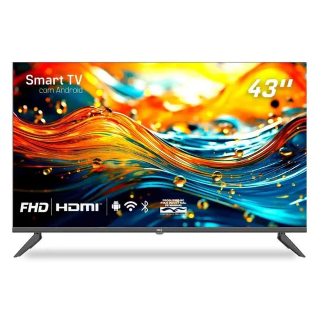SMART TV HQ 43" FULL HD TELA SEM BORDAS ANDROID 12 DESIGN SLIM HQS43NKHM