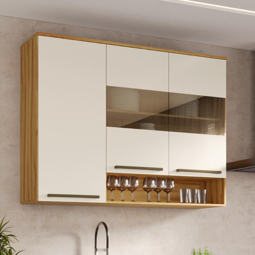 Armário de Cozinha Aéreo Triplo 3 Portas Com Nicho Suspenso Nápoli Prime 100% MDF
