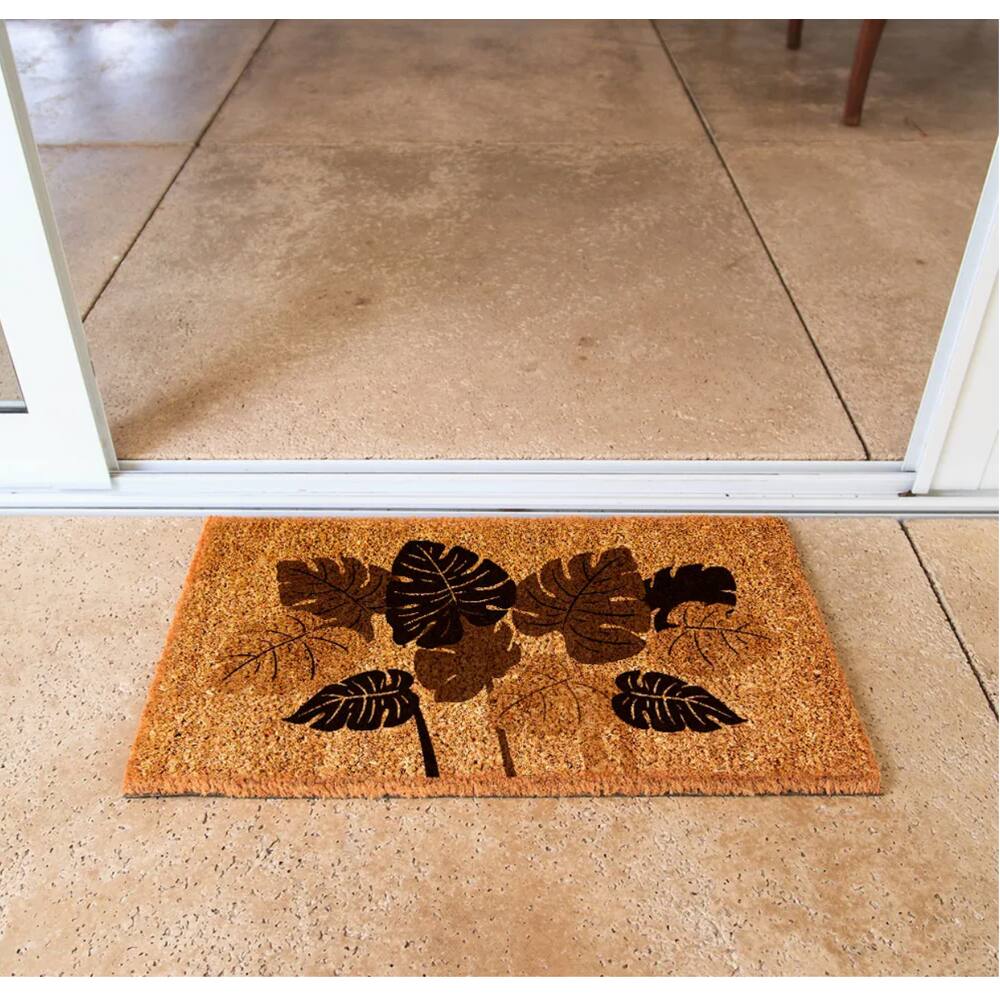 Capacho Retangular Fibra De Coco Base PVC 60x33cm - Komeco - Folhagem Marrom