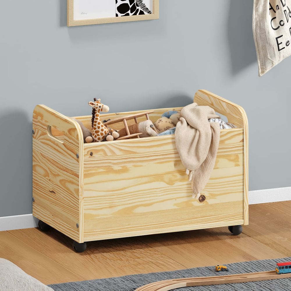 Baú de Brinquedos Organizador Rodinhas Quarto infantil Benjamin Natural
