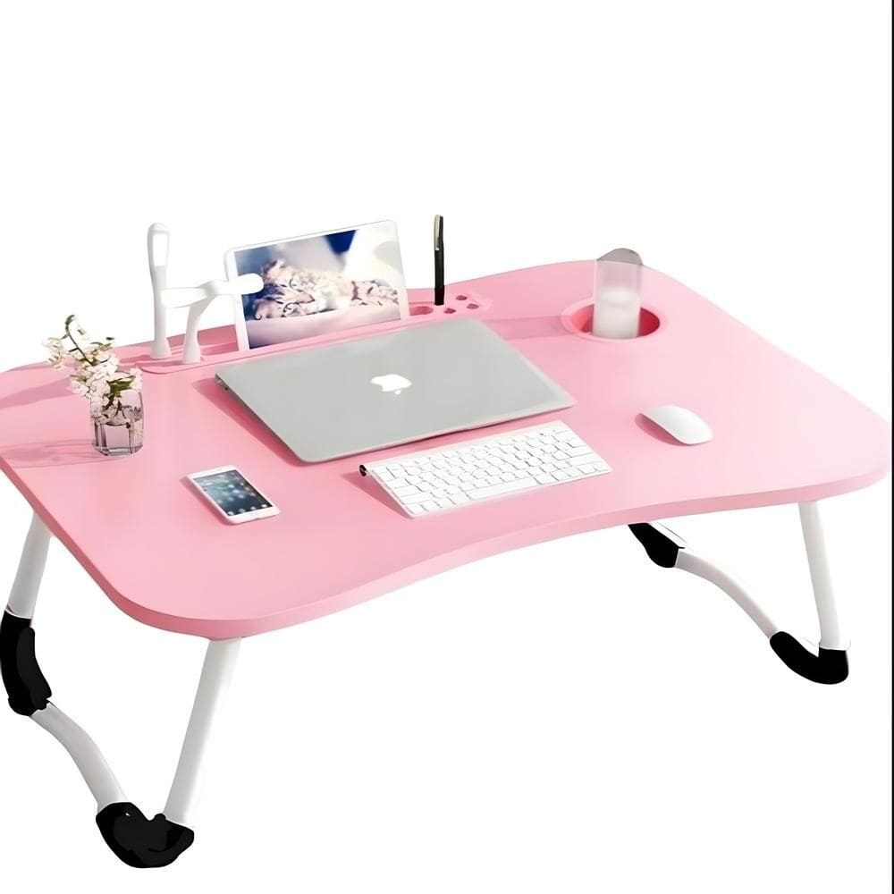 Mesa Notebook Dobravel Portatil Rosa Com Usb Ventilador E Iluminacao Para Cama Sofa Home Office