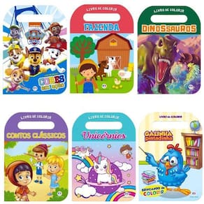 Kit 6 Livros Para Colorir Infantil 32 Páginas Com Alça