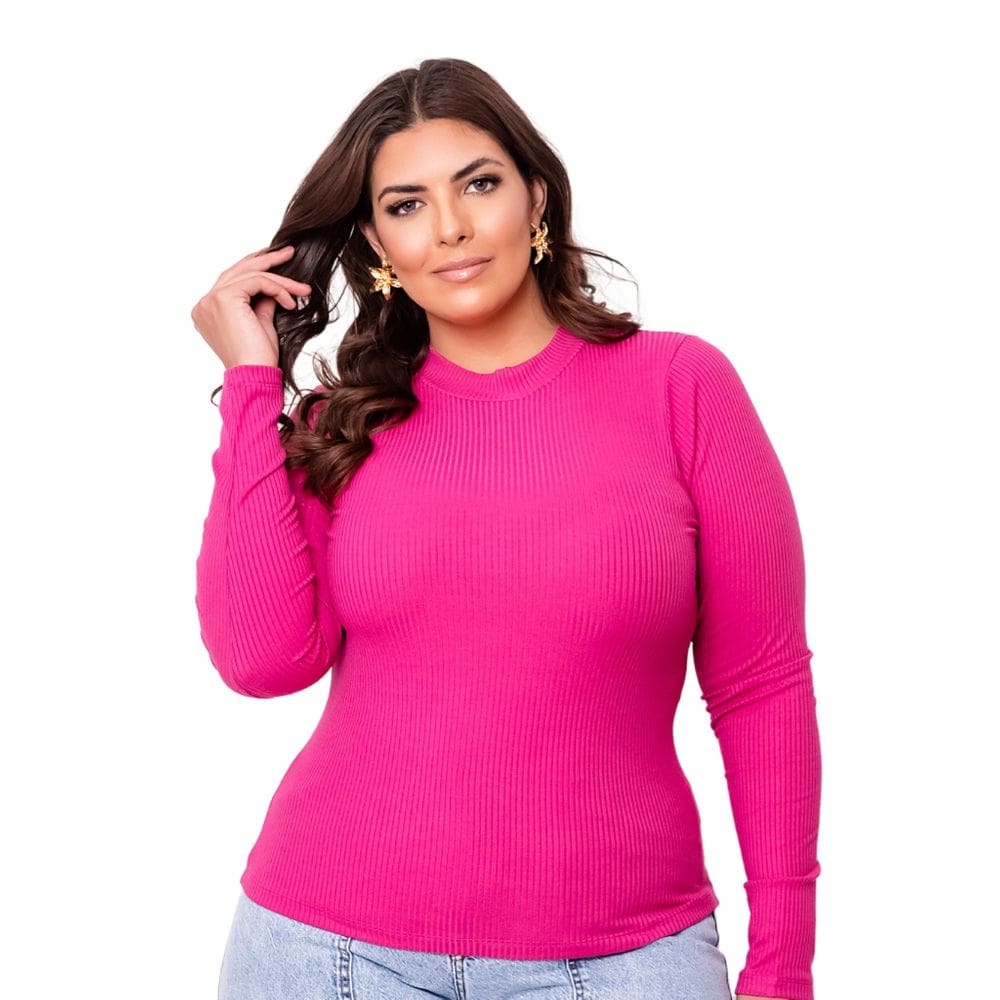 Blusa Plus Size Cacharrel em Ribana Manga Longa