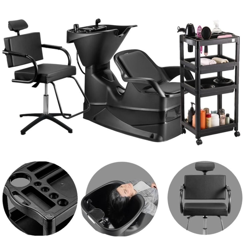 Kit Salão de Beleza Lavatório Reclinável Champ + Cadeira Titan + Carrinho Auxiliar Junior - Dompel