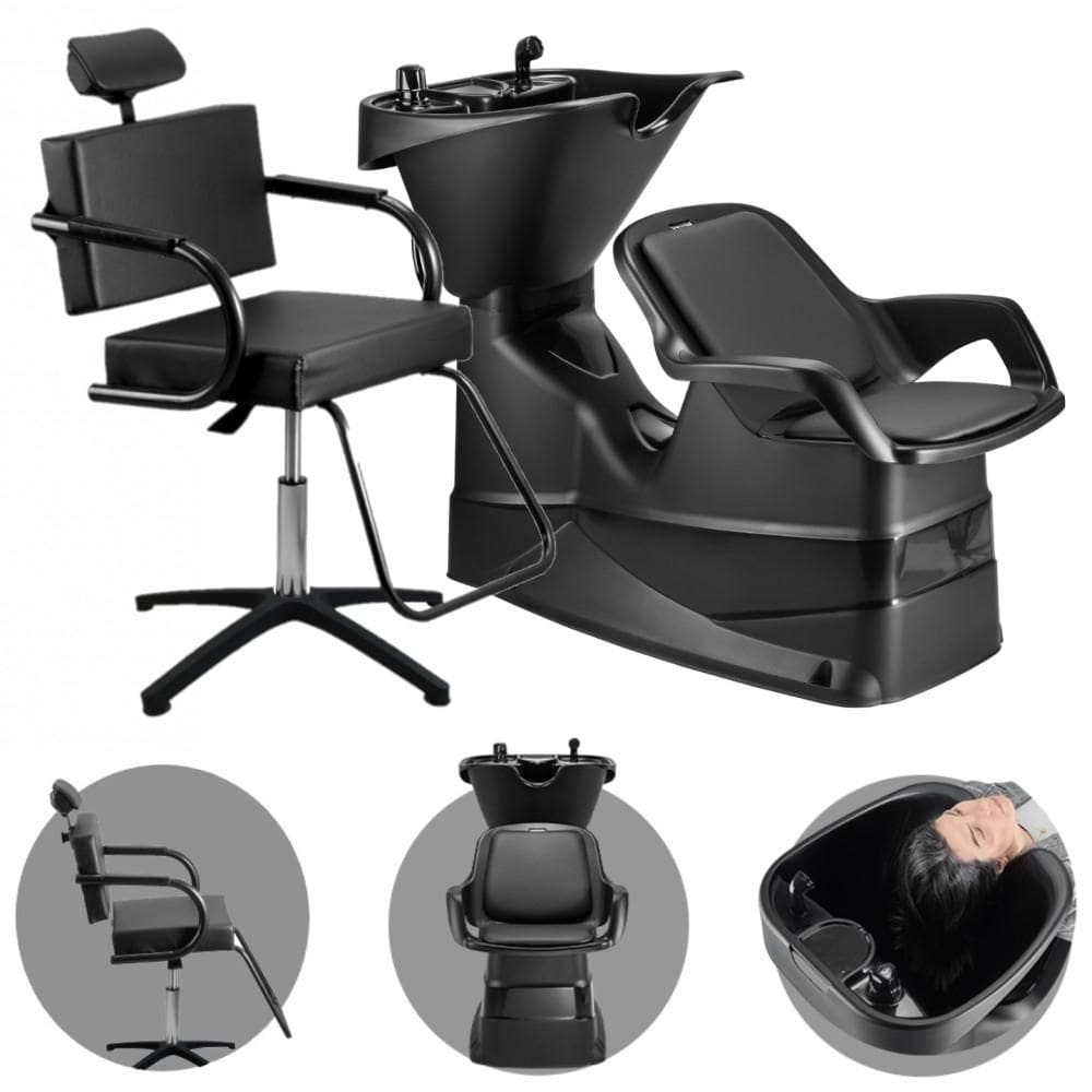 Kit Salão de Beleza Lavatório Champ Preto + Cadeira Titan Manual Preto - Dompel