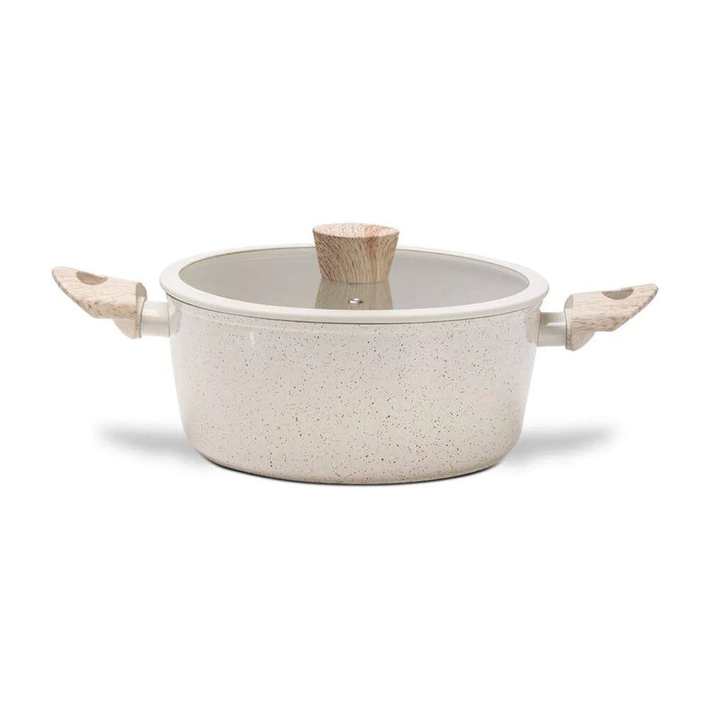 Panela Caçarola de Indução Brinox Ceramic Life Sirius Vanilla - Ø24 cm - 4 Litros -  Com Tampa e Revestimento Cerâmico