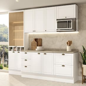 Armário de Cozinha Completa c Balcão Milla Muse Carraro Branco