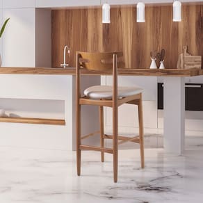 Banqueta Alta Estofada França 46 x 106 Cm Madeira Maciça Mel Facto Impermeável Pérola